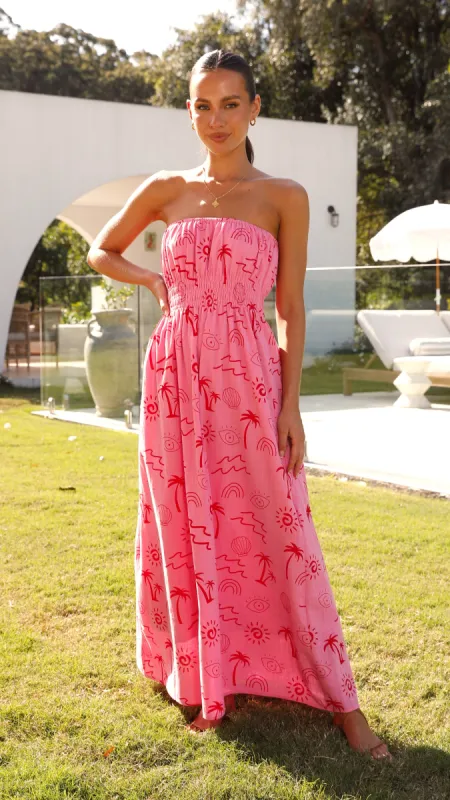 Galatia Maxi Dress - Pink/Red Wave sold by Billy J