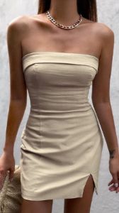 Crystal Mini Dress - Sand sold by Billy J