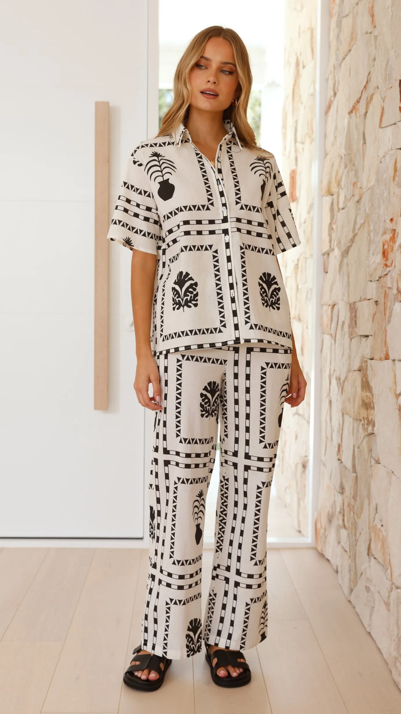 Rada Button Up Shirt and Pants Set - White / Black Print sold by Billy J product image thumbnail 5