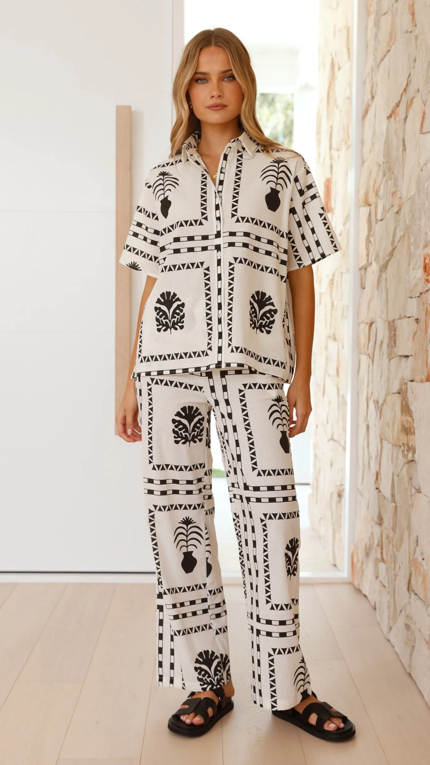 Rada Button Up Shirt and Pants Set - White / Black Print sold by Billy J product image thumbnail 4