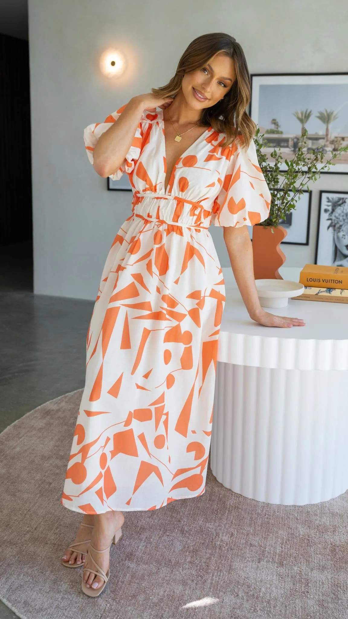 Venice Midi Dress - Beige/Orange sold by Billy J