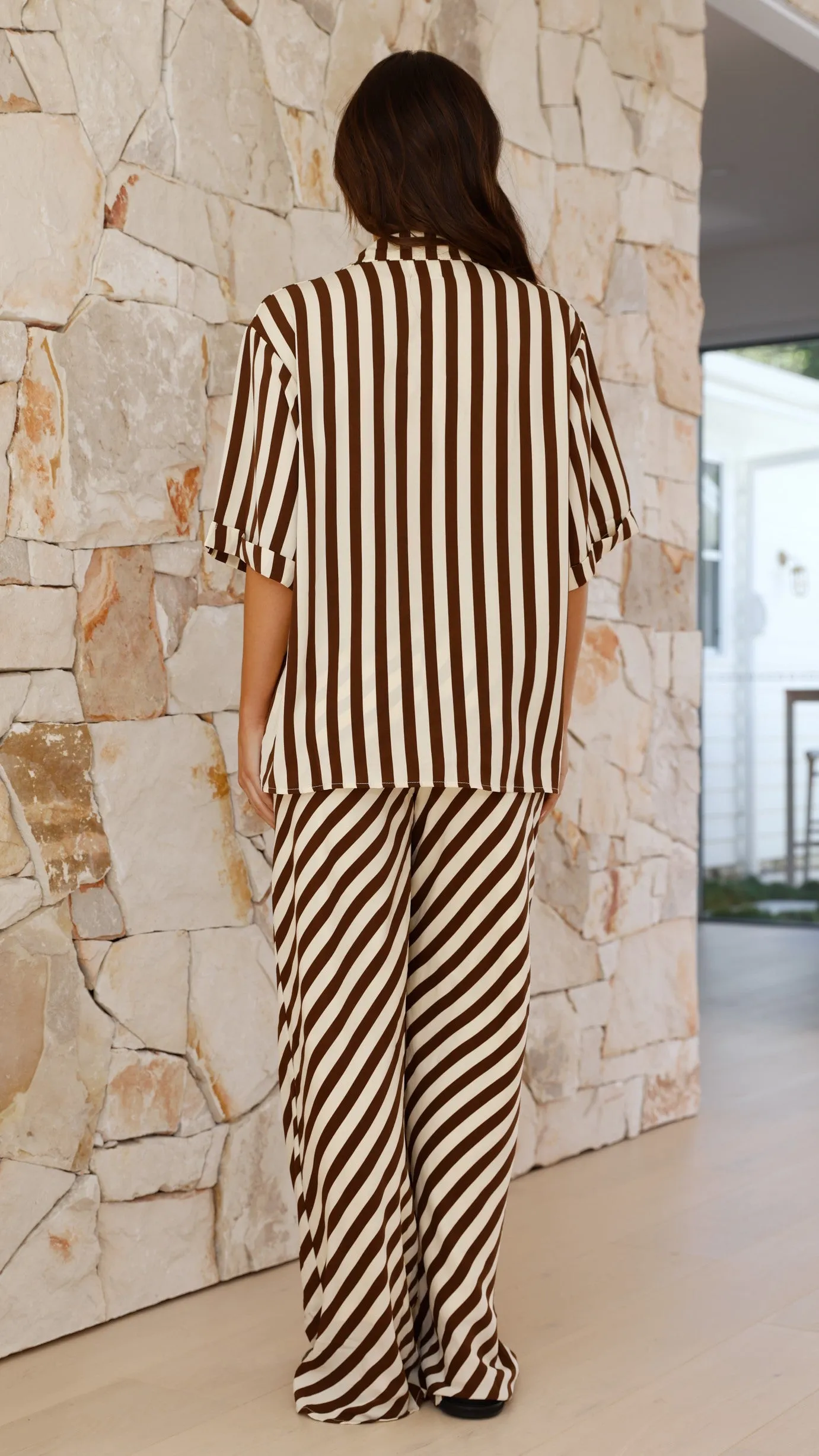 Mabyn Button Up Shirt and Pants Set - Beige / Brown Stripe sold by Billy J product image thumbnail 2