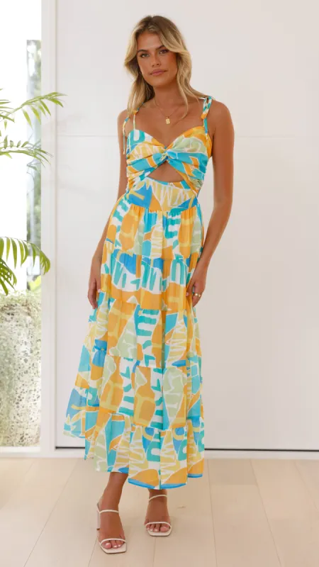 Yaritza Maxi Dress - Blue / Orange Print sold by Billy J