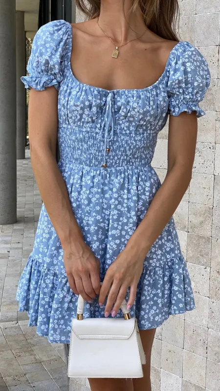 Kori Mini Dress - Blue Floral sold by Billy J