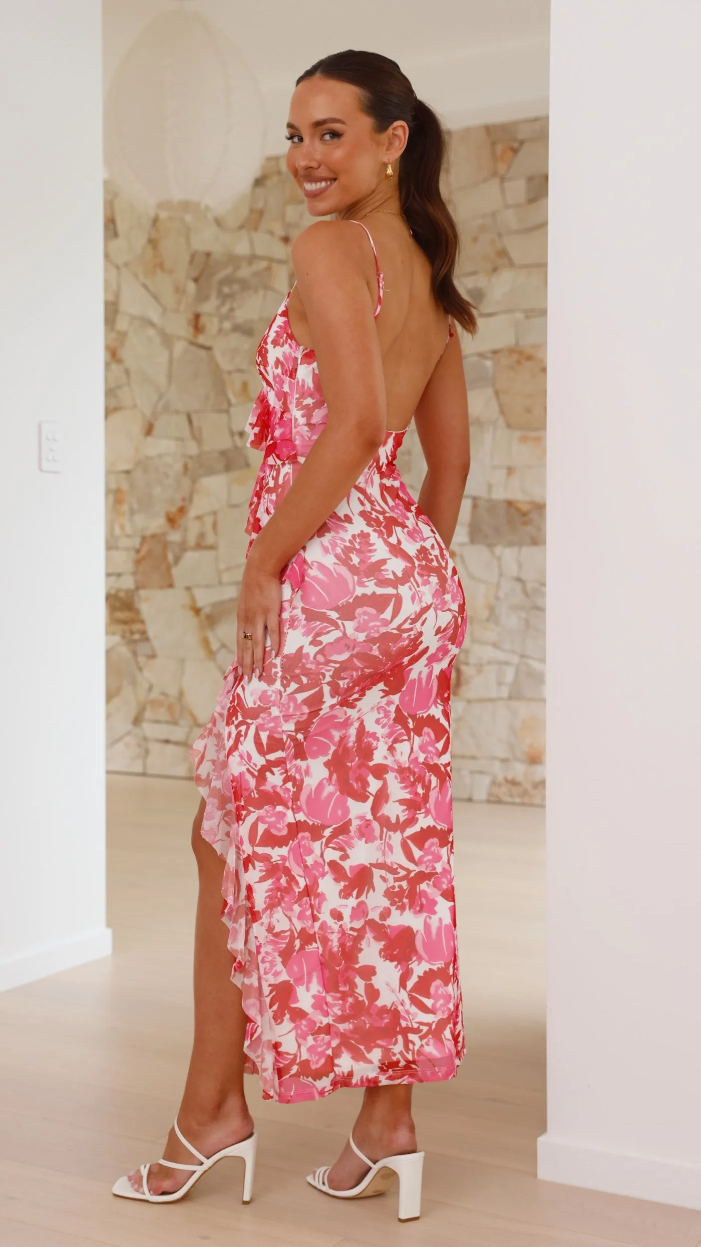 Debbie Midi Dress - Pink/Red Floral sold by Billy J product image thumbnail 3