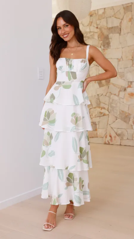 Odilia Maxi Dress - White/Green Floral sold by Billy J