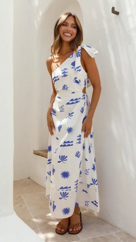 Jadzia One Shoulder Midi Dress - Summer Sea sold by Billy J