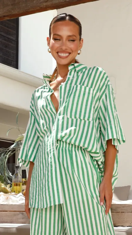 Annie Button Up Shirt - Green Stripe sold by Billy J