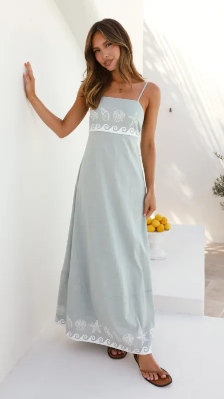 Jesse Maxi Dress - Sage / White Shell sold by Billy J