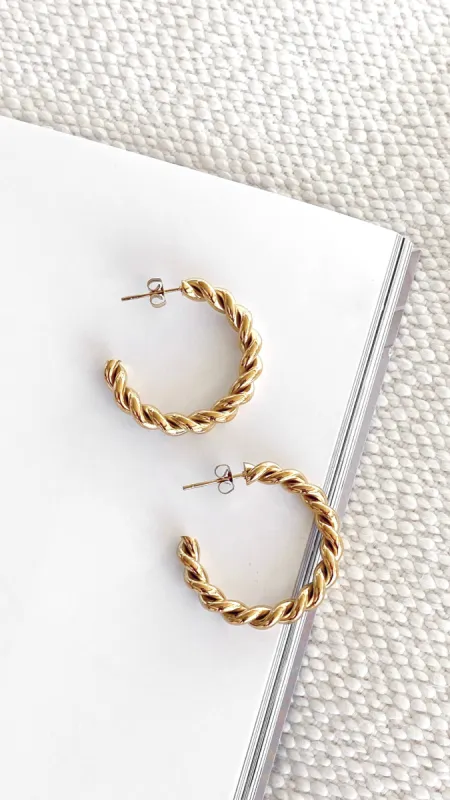 Twist Hoop Earrings - Gold sold by Billy J