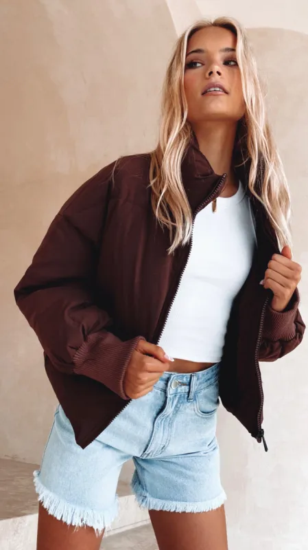 Carmen Puffer Jacket - Chocolate sold by Billy J