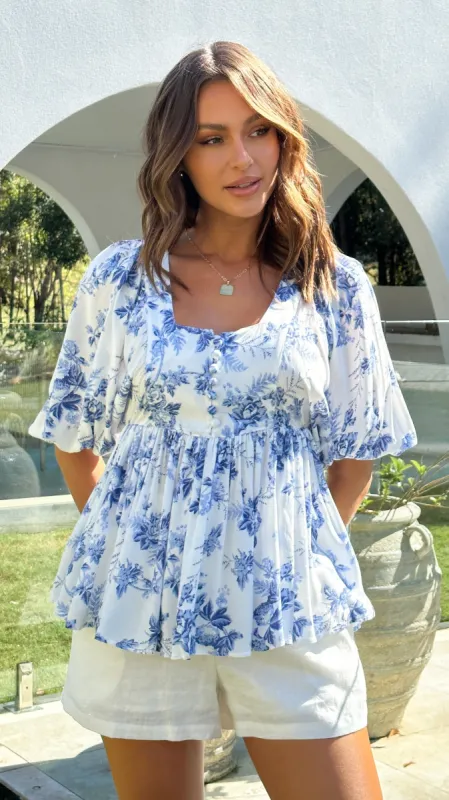 Alessandra Long Sleeve Top - Blue Floral sold by Billy J