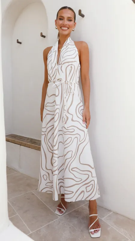 Zaila Maxi Dress - White / Beige Print sold by Billy J