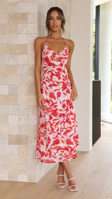 Finnah Midi Dress - Pink/Red Floral sold by Billy J