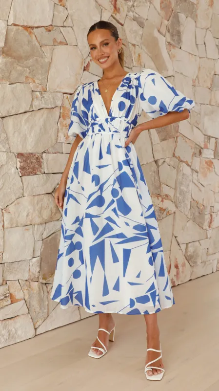 Venice Midi Dress - Blue/White sold by Billy J