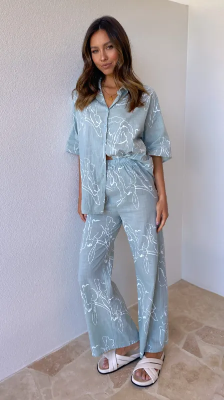 Hailey Button Up Shirt and Pants Set - Sage Floral sold by Billy J