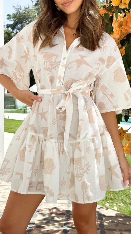 Fedella Mini Dress - Beige/White sold by Billy J