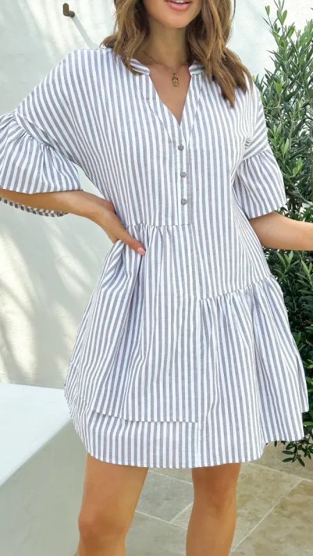 Maureen Mini Dress - Beige/White Stripe sold by Billy J