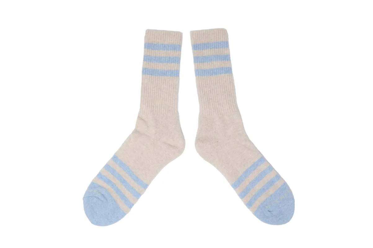HEATHER STRIPES Socks - Cream/Lt Blue made by The Ampal Creative