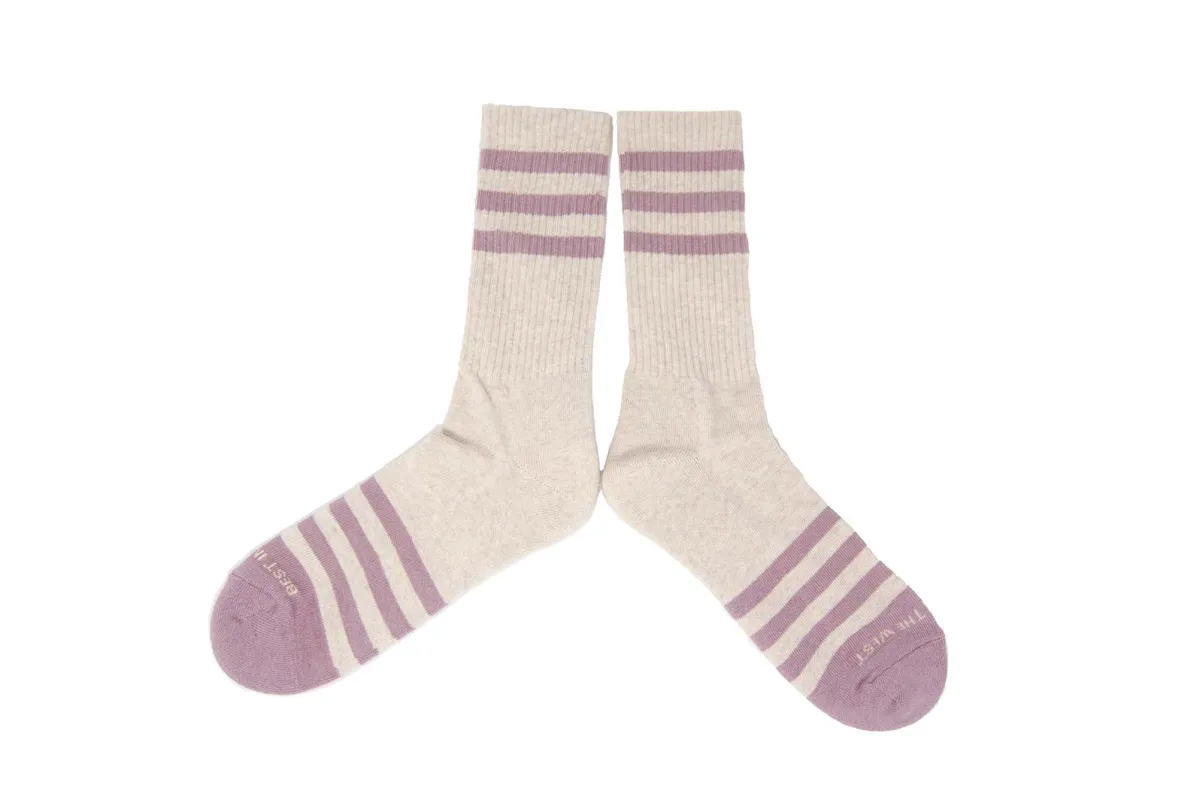 HEATHER STRIPES Socks - Cream/Dusty Rose made by The Ampal Creative