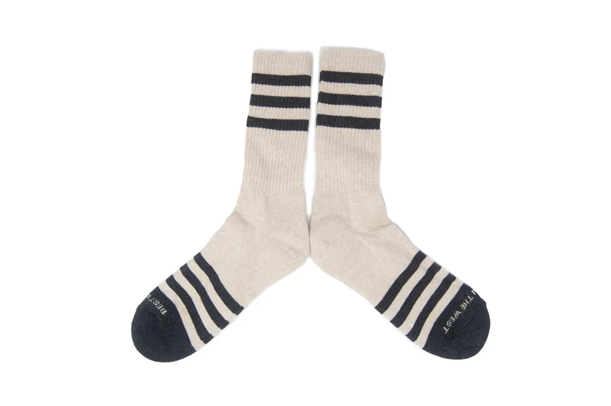 HEATHER STRIPES Socks - Cream/Charcoal made by The Ampal Creative