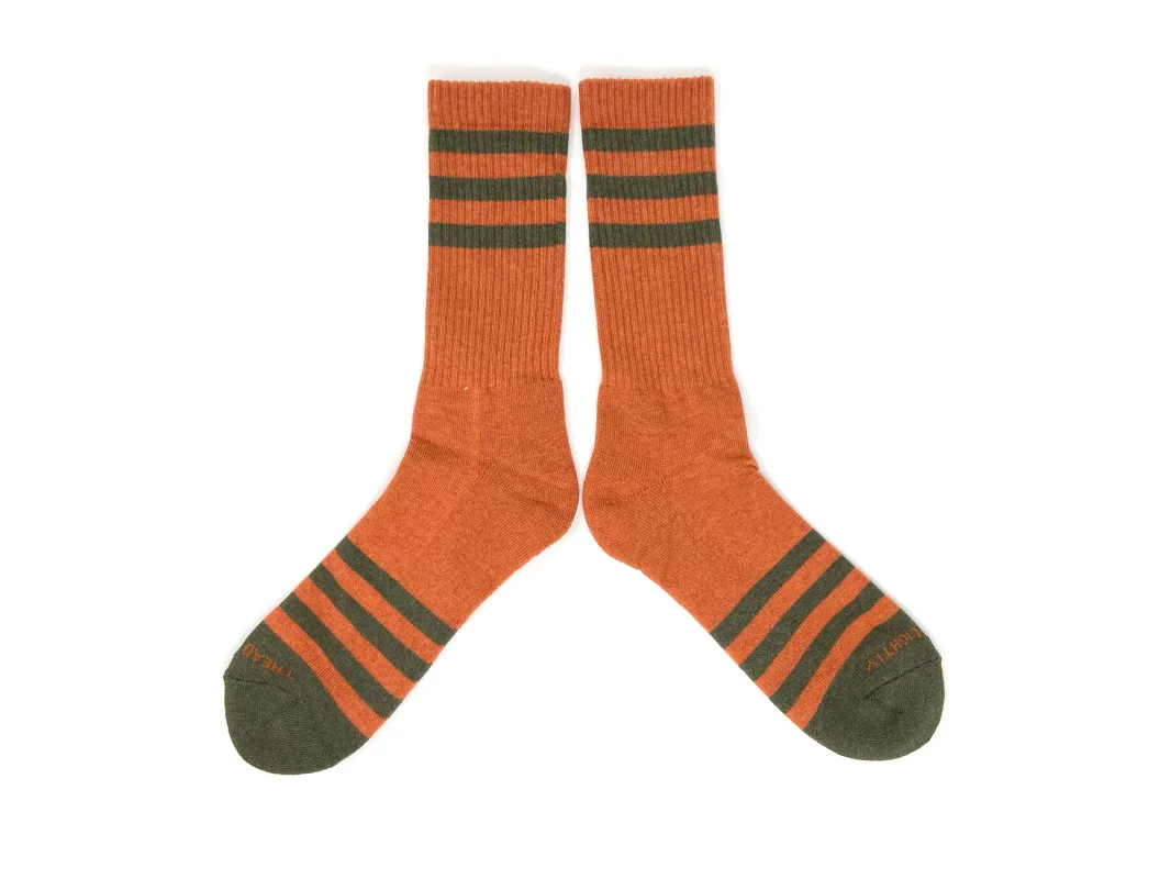 HEATHER STRIPES Socks - Orange/Olive made by The Ampal Creative