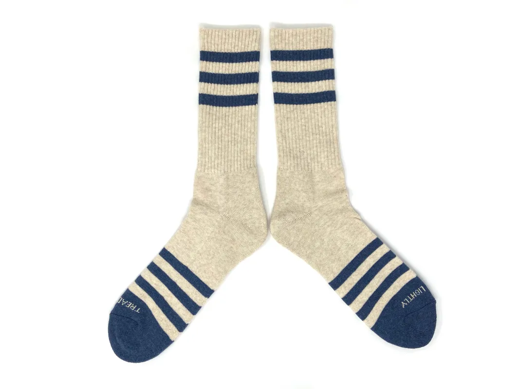 HEATHER STRIPES Socks - Cream/Navy made by The Ampal Creative