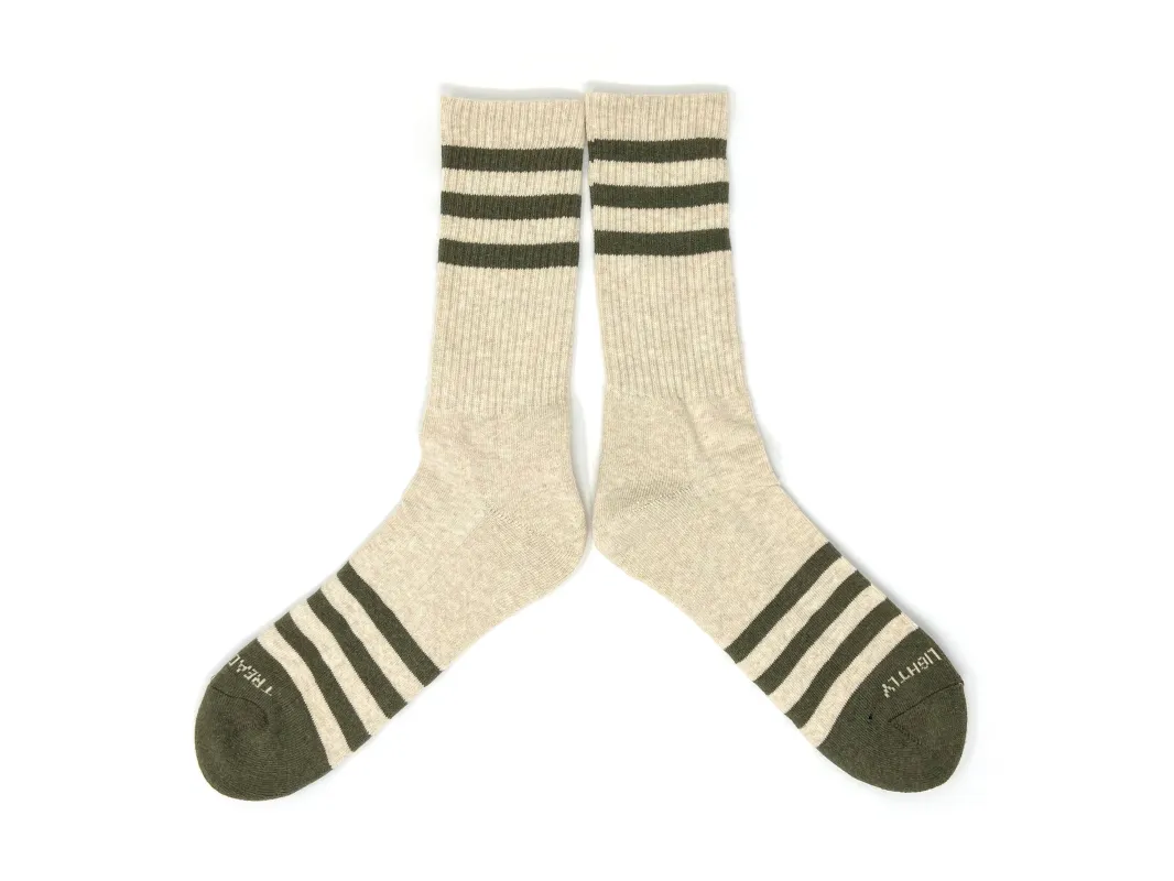 HEATHER STRIPES Socks - Cream/Olive made by The Ampal Creative