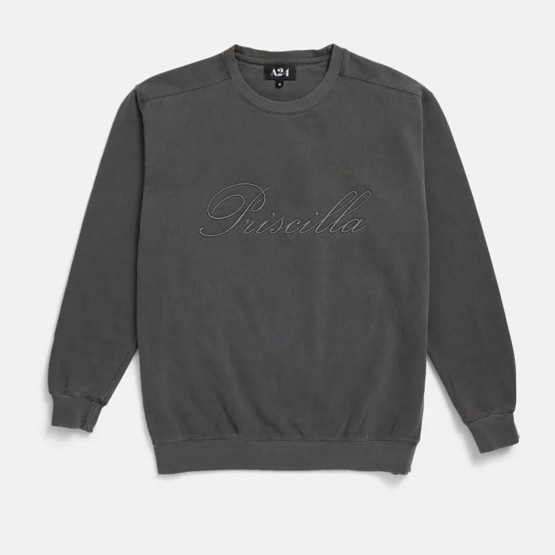 Priscilla Dark Grey Embroidered Crewneck sold by A24