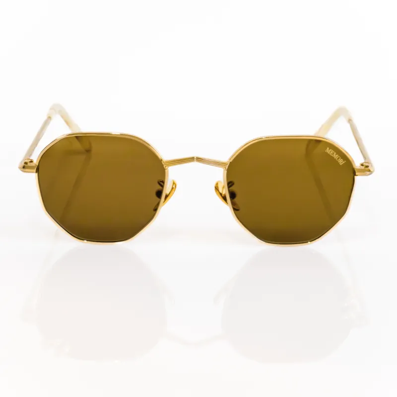 Hexagon Sunglasses in Gold - Warm Brown Lenses made by Memori Eyewear