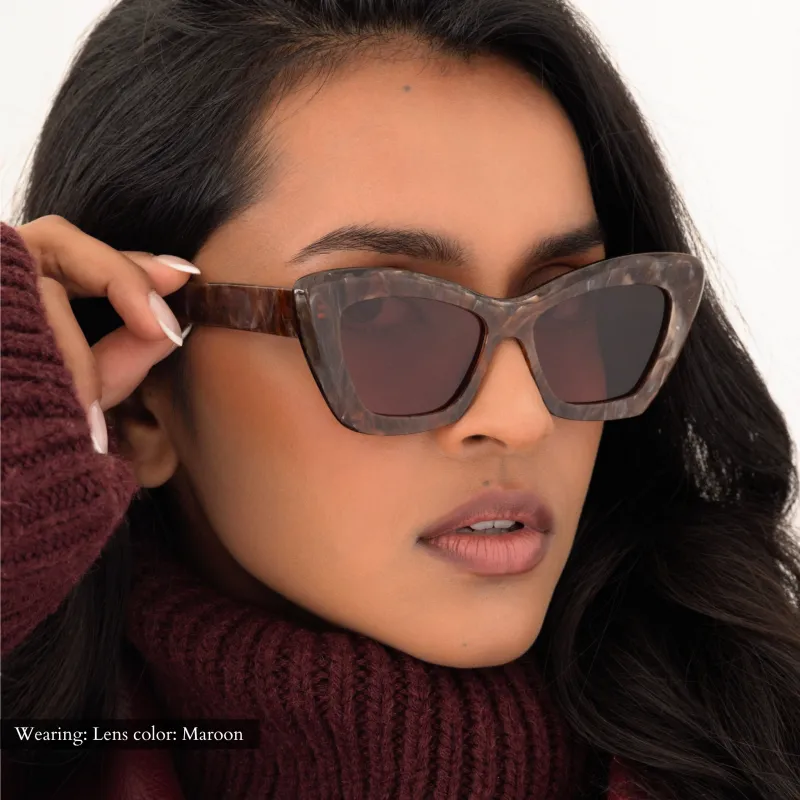 Cat-Eye Sunglasses in Maroon Marble made by Memori Eyewear