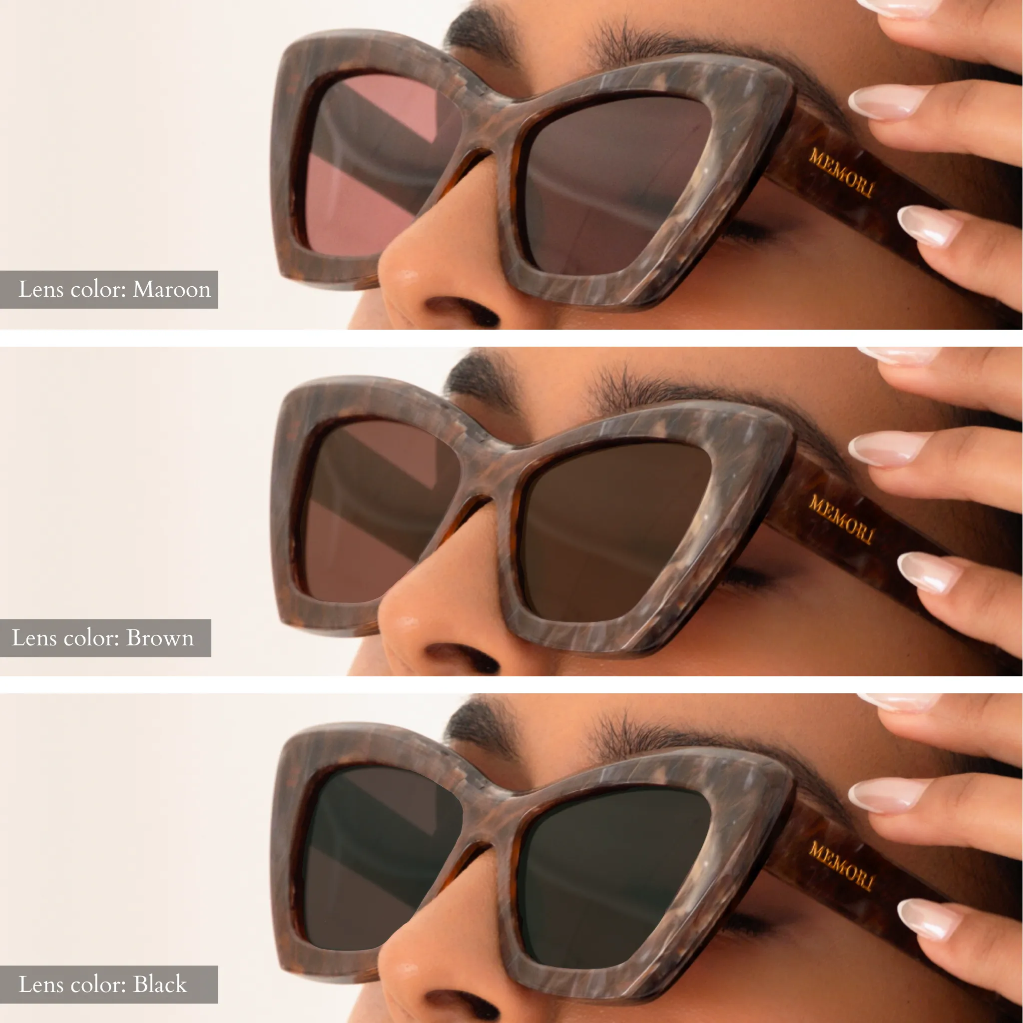 Cat-Eye Sunglasses in Maroon Marble sold by Memori Eyewear product image thumbnail 3