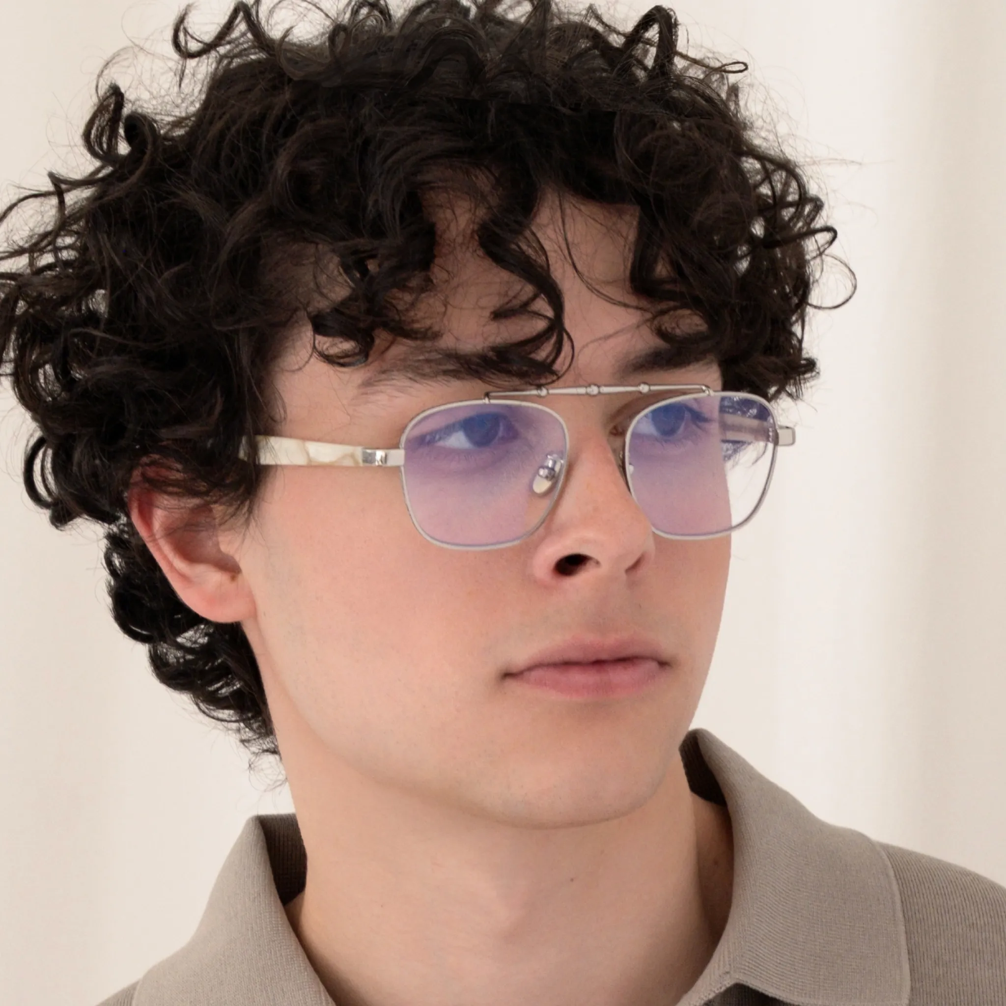 Balaustra Aviator Optical Frame in Silver + Ivory sold by Memori Eyewear product image thumbnail 2