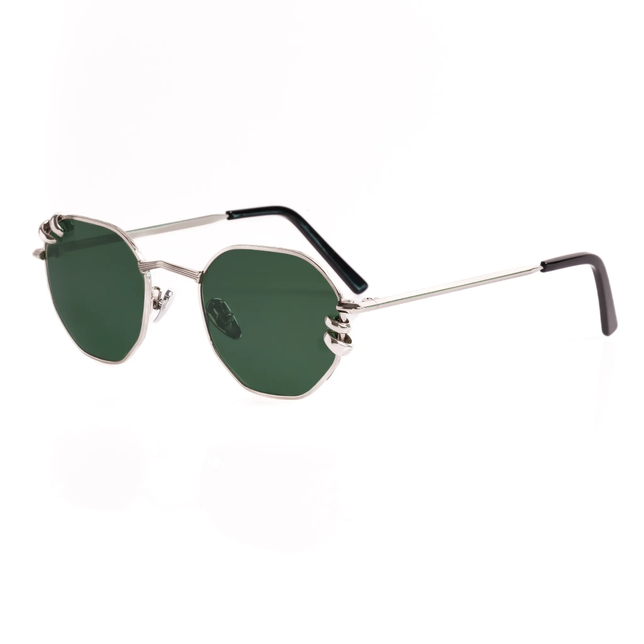 Pierced Hexagon Sunglasses in Silver - Dk. Green Lenses sold by Memori Eyewear product image thumbnail 3
