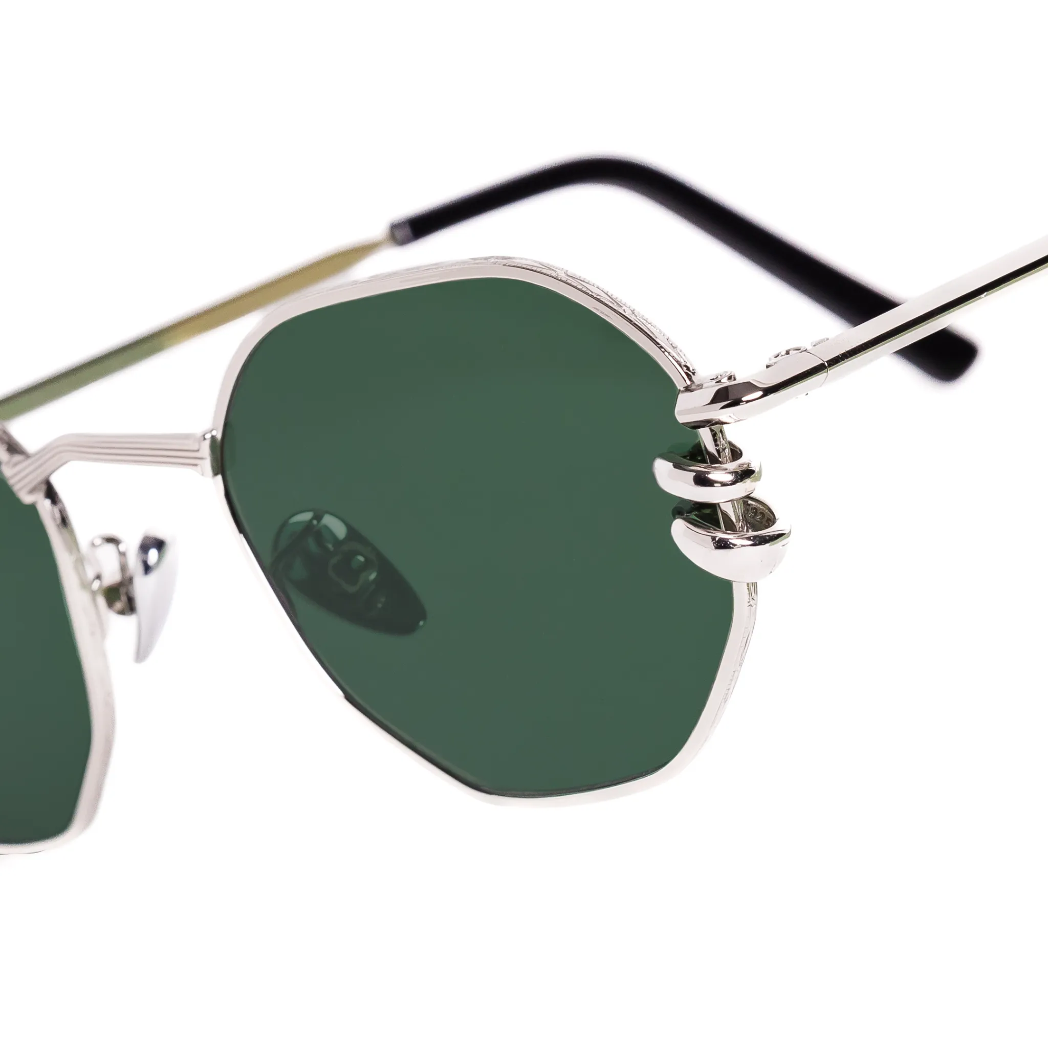 Pierced Hexagon Sunglasses in Silver - Dk. Green Lenses sold by Memori Eyewear product image thumbnail 2