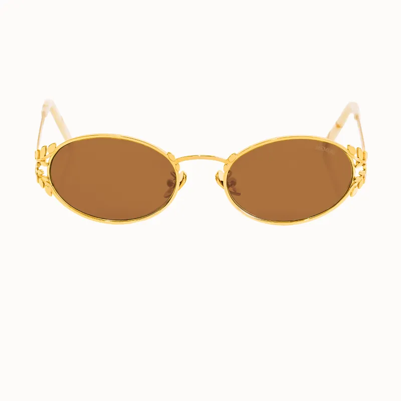 Laurel Oval Sunglasses in Gold, Warm Brown Lens made by Memori Eyewear