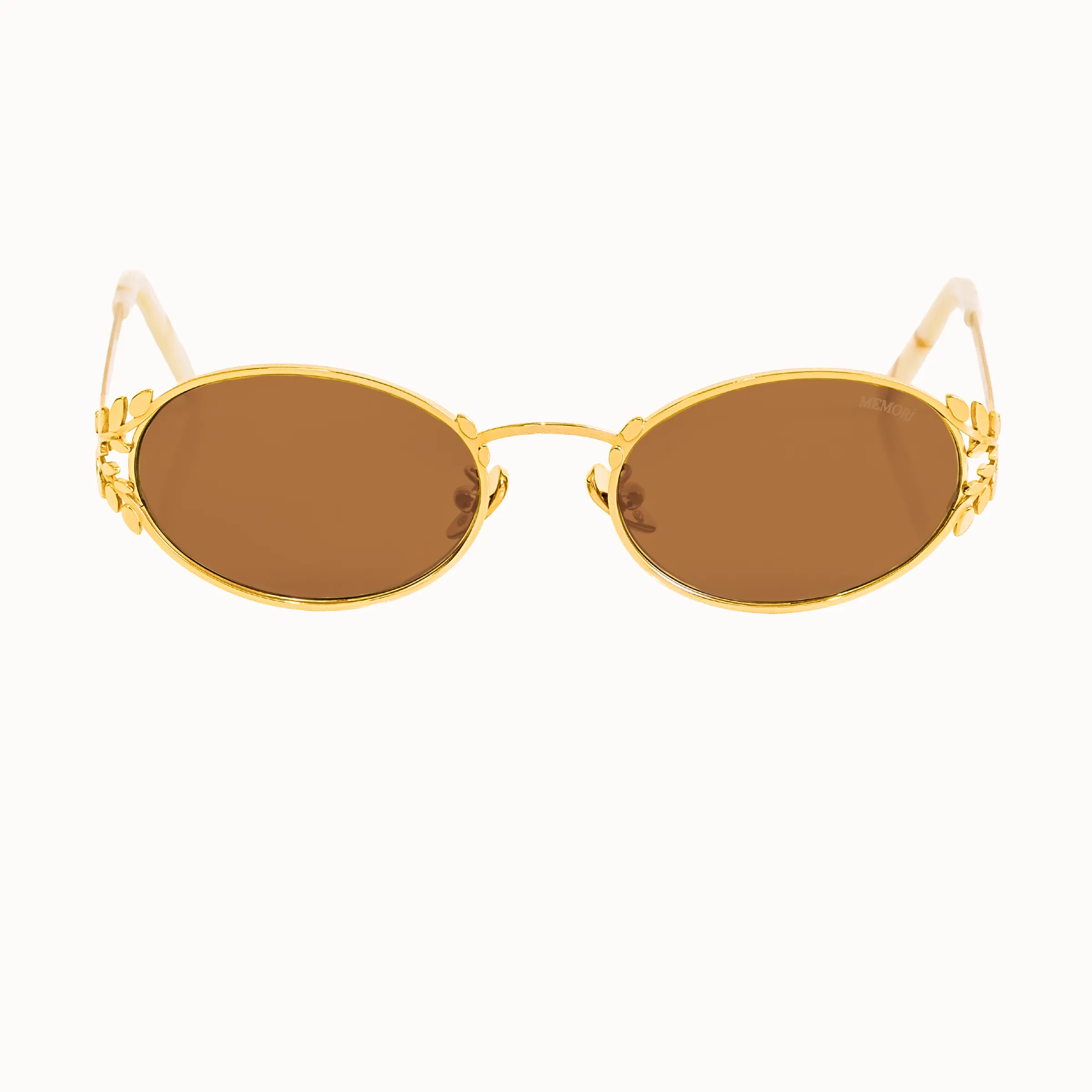 Laurel Oval Sunglasses in Gold, Warm Brown Lens sold by Memori Eyewear
