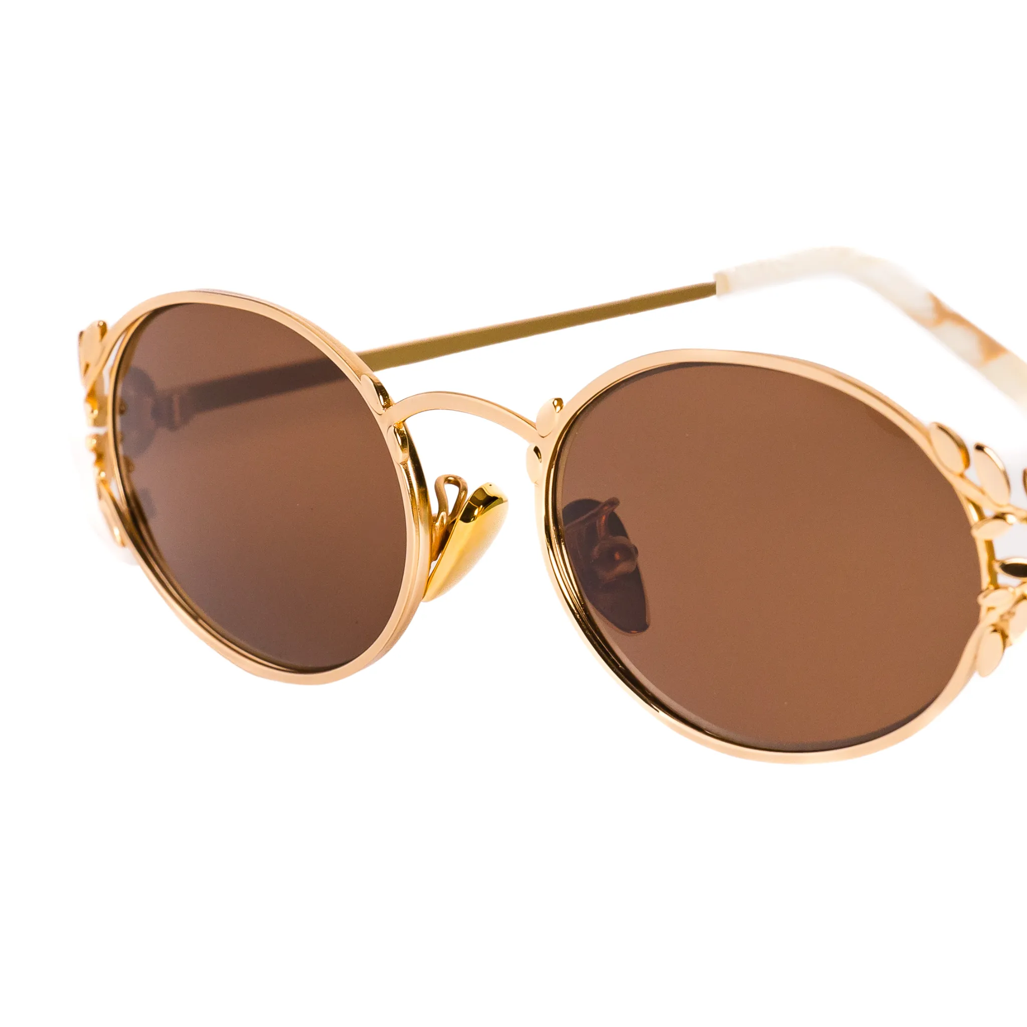 Laurel Oval Sunglasses in Gold, Warm Brown Lens sold by Memori Eyewear product image thumbnail 4
