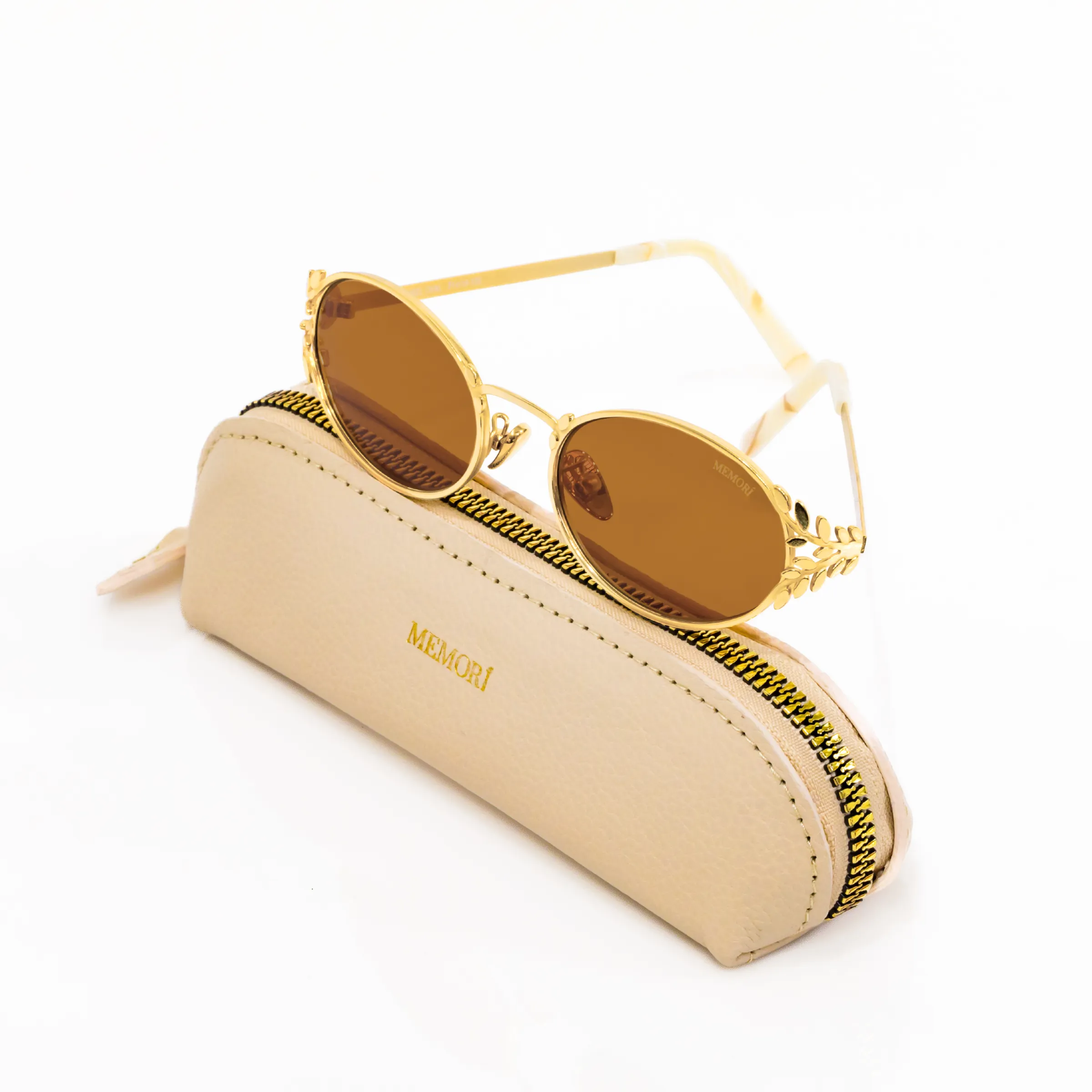 Laurel Oval Sunglasses in Gold, Warm Brown Lens sold by Memori Eyewear product image thumbnail 5