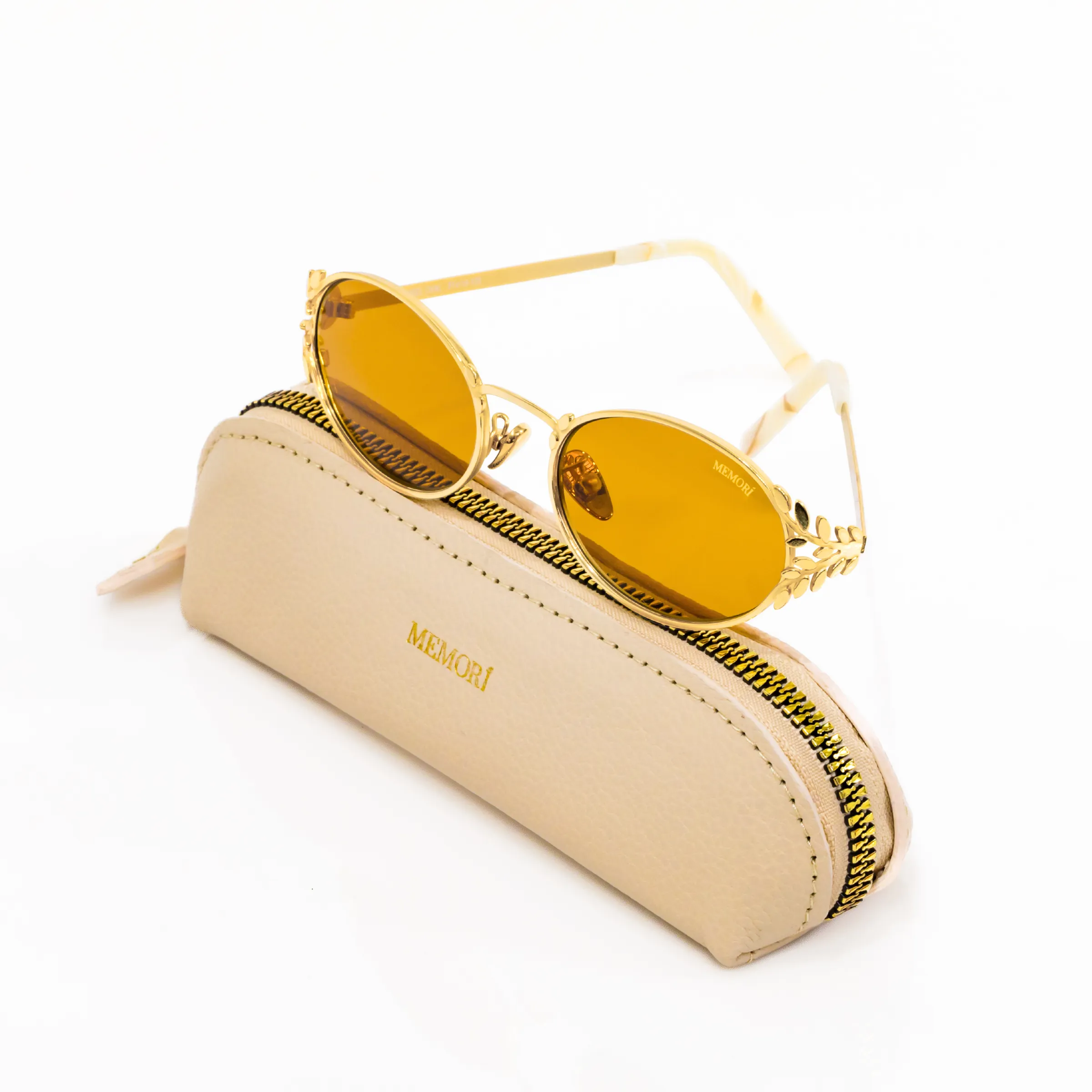 Laurel Oval Sunglasses in Gold, Golden Lens sold by Memori Eyewear product image thumbnail 3