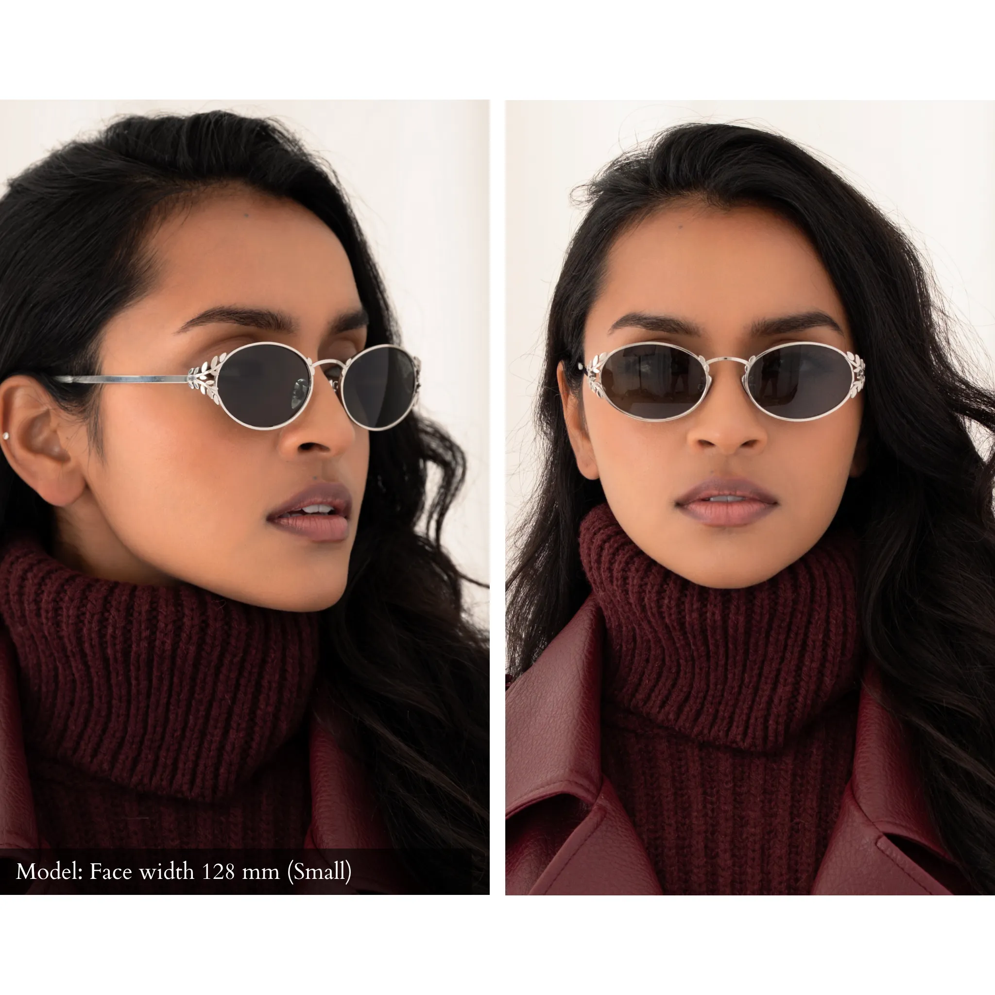 Laurel Oval Sunglasses in Silver, Dk Green Lens sold by Memori Eyewear product image thumbnail 2