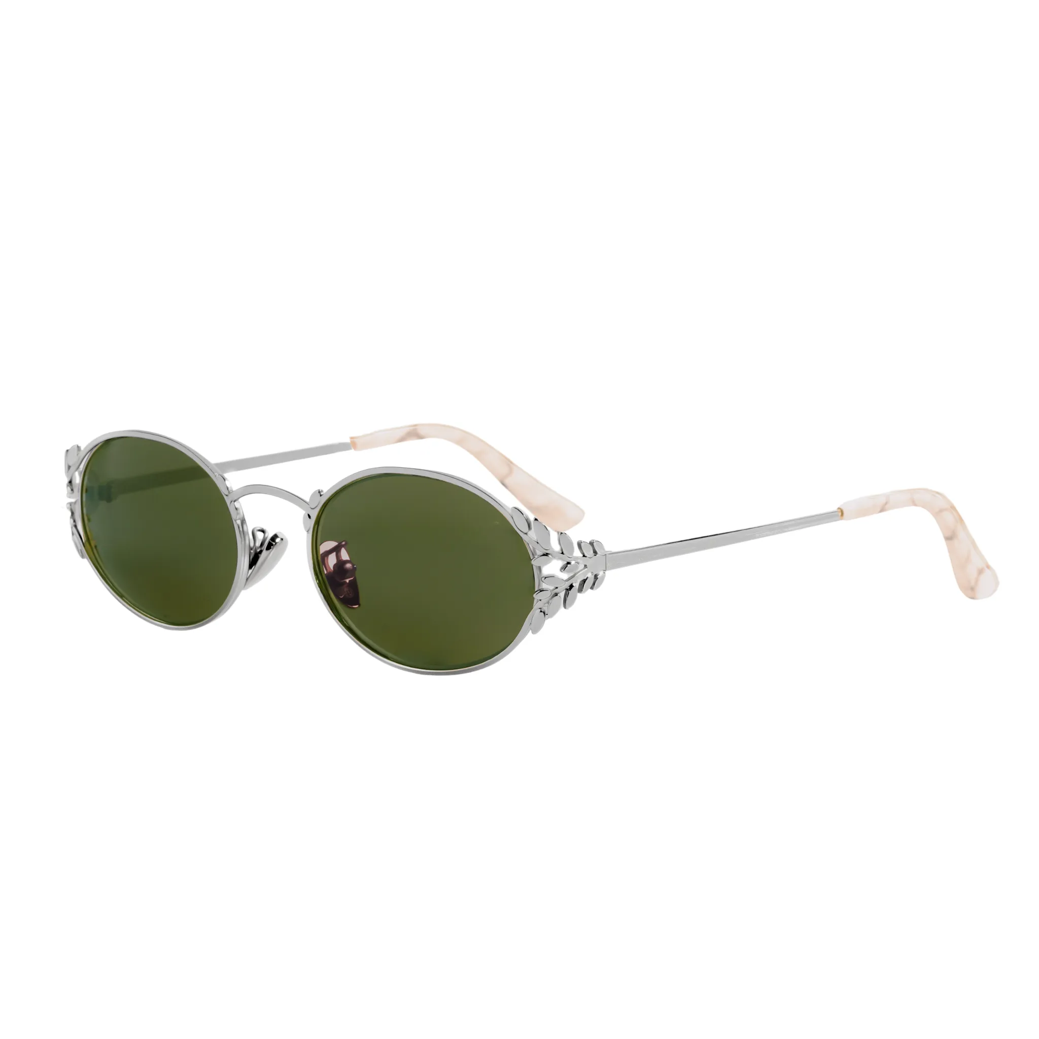 Laurel Oval Sunglasses in Silver, Dk Green Lens sold by Memori Eyewear product image thumbnail 4