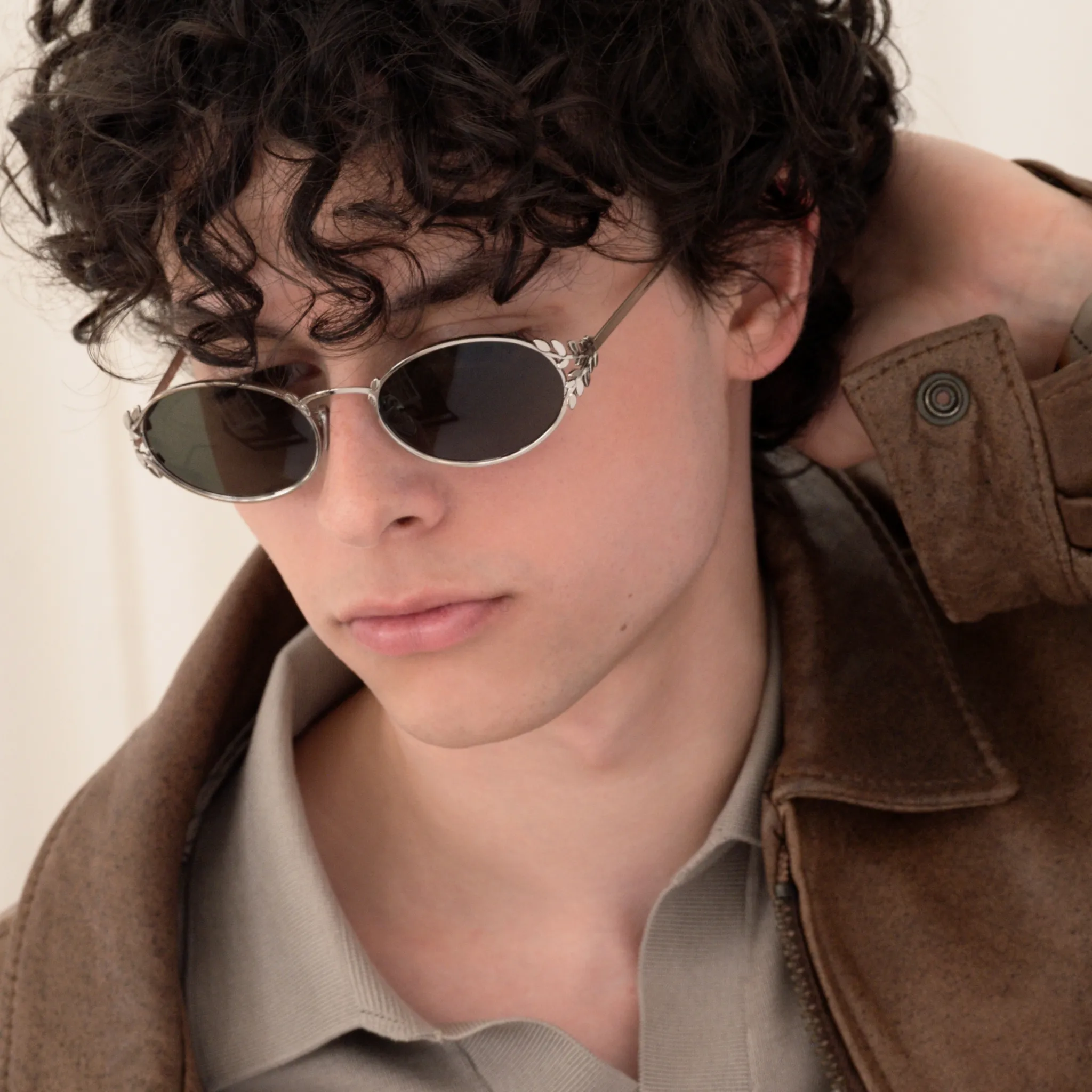 Laurel Oval Sunglasses in Silver, Dk Green Lens sold by Memori Eyewear product image thumbnail 5