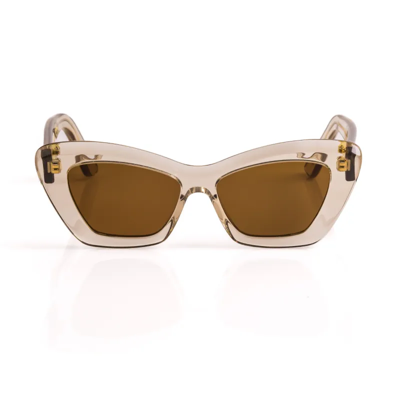 Cat-Eye Sunglasses in Smoked Crystal, Warm Brown Lenses made by Memori Eyewear
