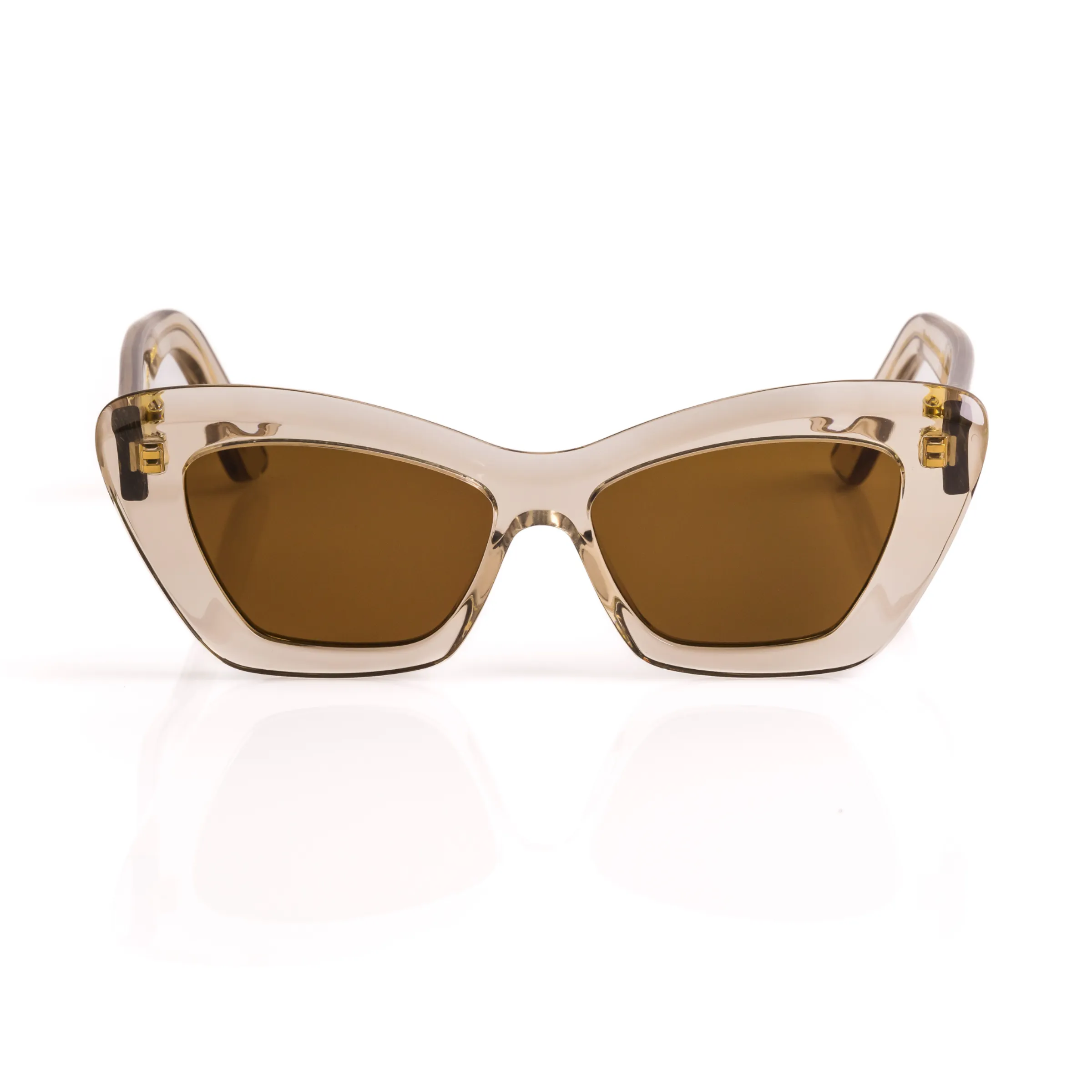 Cat-Eye Sunglasses in Smoked Crystal, Warm Brown Lenses sold by Memori Eyewear