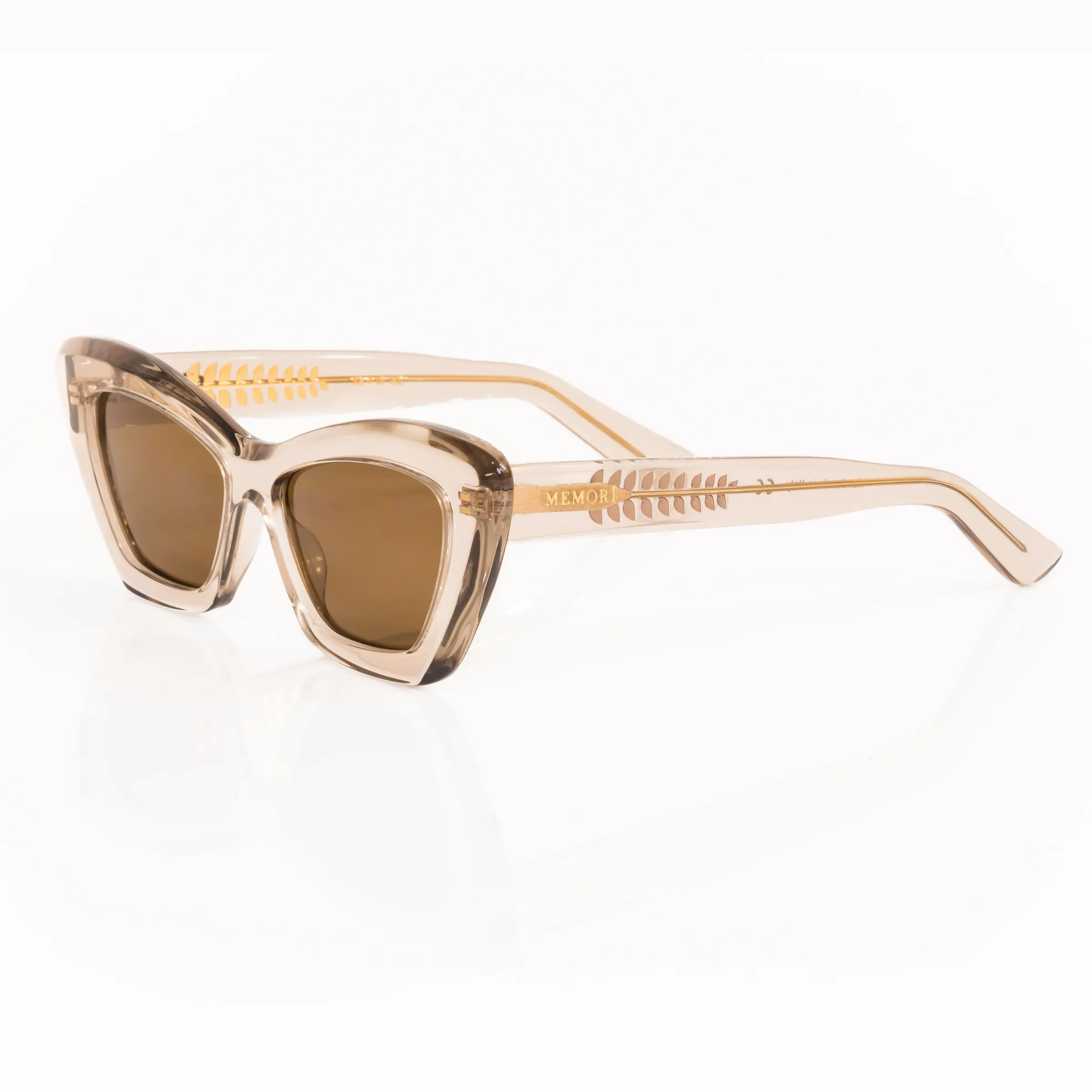 Cat-Eye Sunglasses in Smoked Crystal, Warm Brown Lenses sold by Memori Eyewear product image thumbnail 3