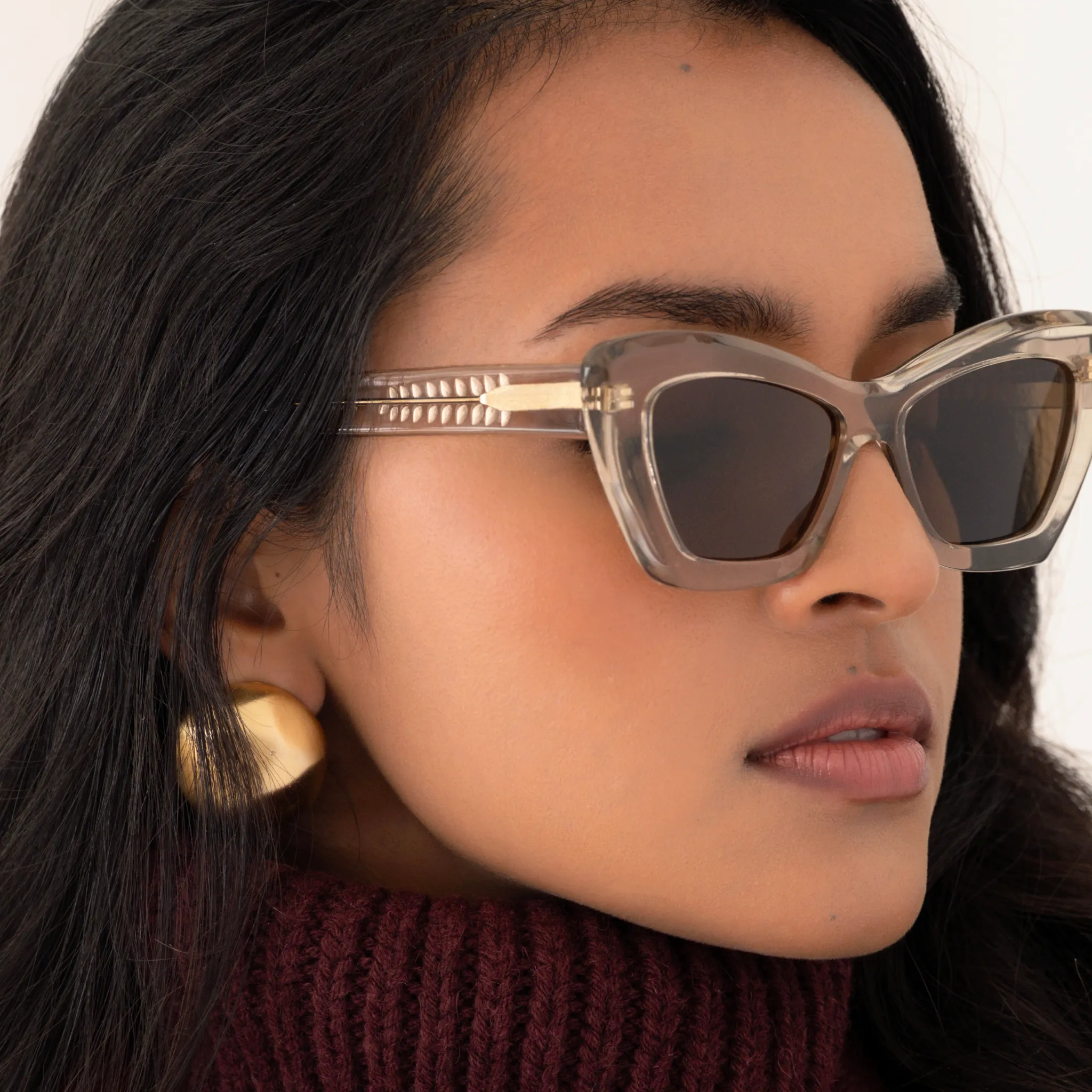 Cat-Eye Sunglasses in Smoked Crystal, Warm Brown Lenses sold by Memori Eyewear product image thumbnail 2