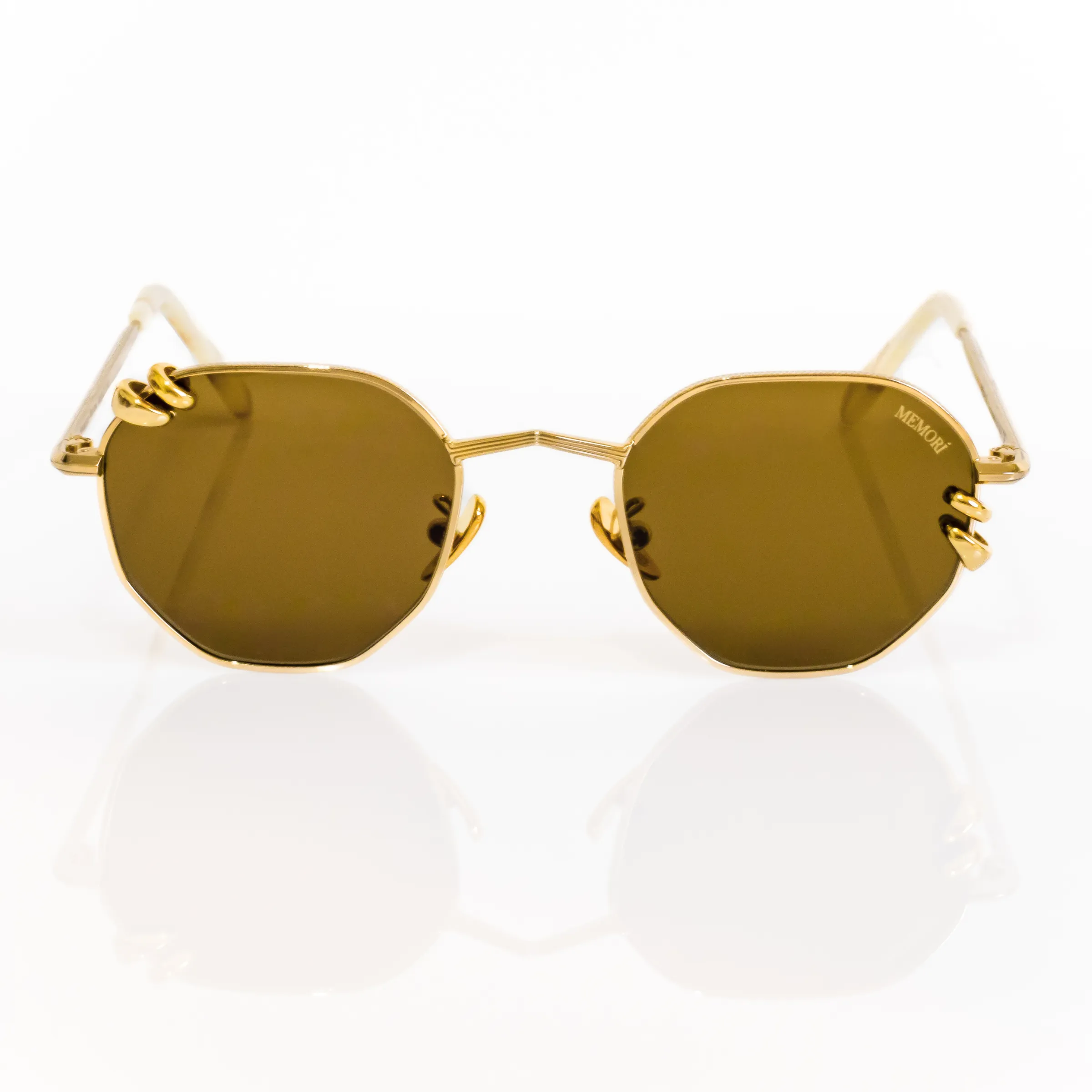 Pierced Hexagon Sunglasses in Gold - Warm Brown Lenses sold by Memori Eyewear