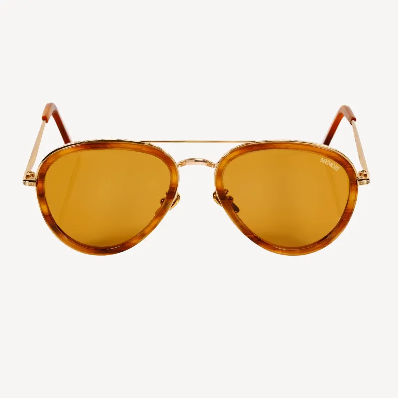 Framed Aviator - Gold, Wood Grain Acetate, Golden Lens made by Memori Eyewear