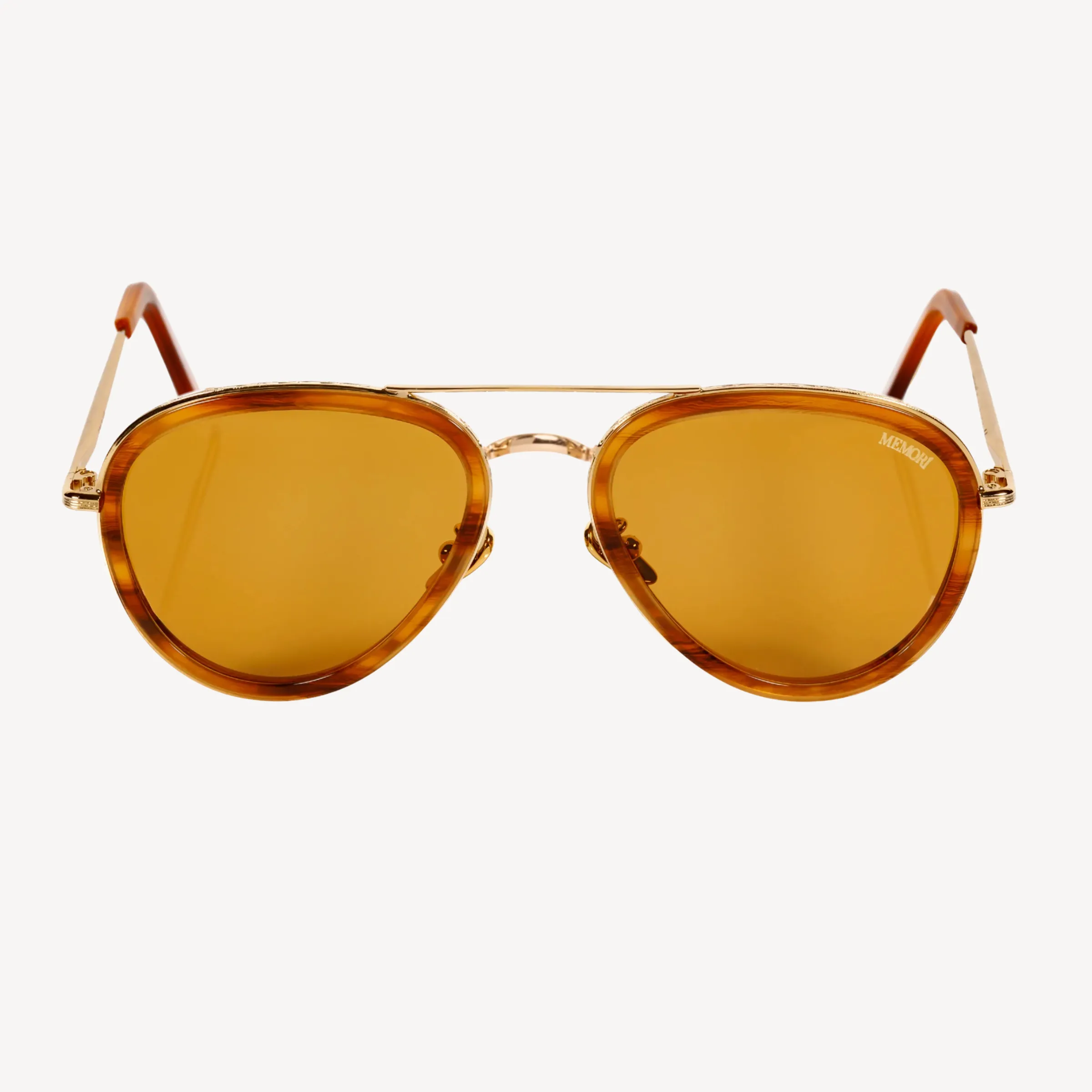 Framed Aviator - Gold, Wood Grain Acetate, Golden Lens sold by Memori Eyewear